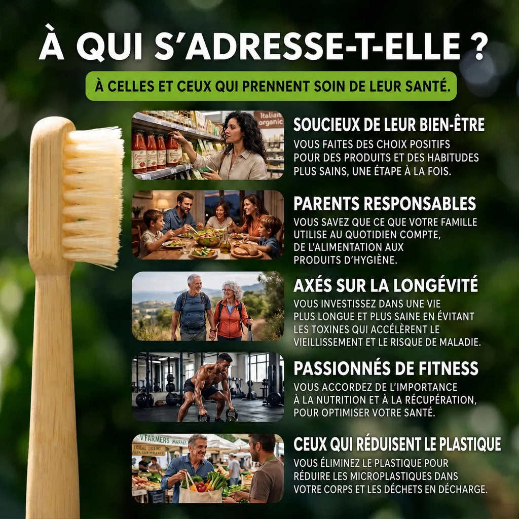PASYRA Brosse à dents en poils de sanglier et bambou (Lot de 4)